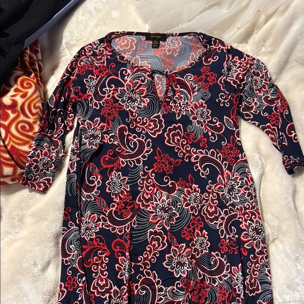 Espresso Red White Blue Floral Dress